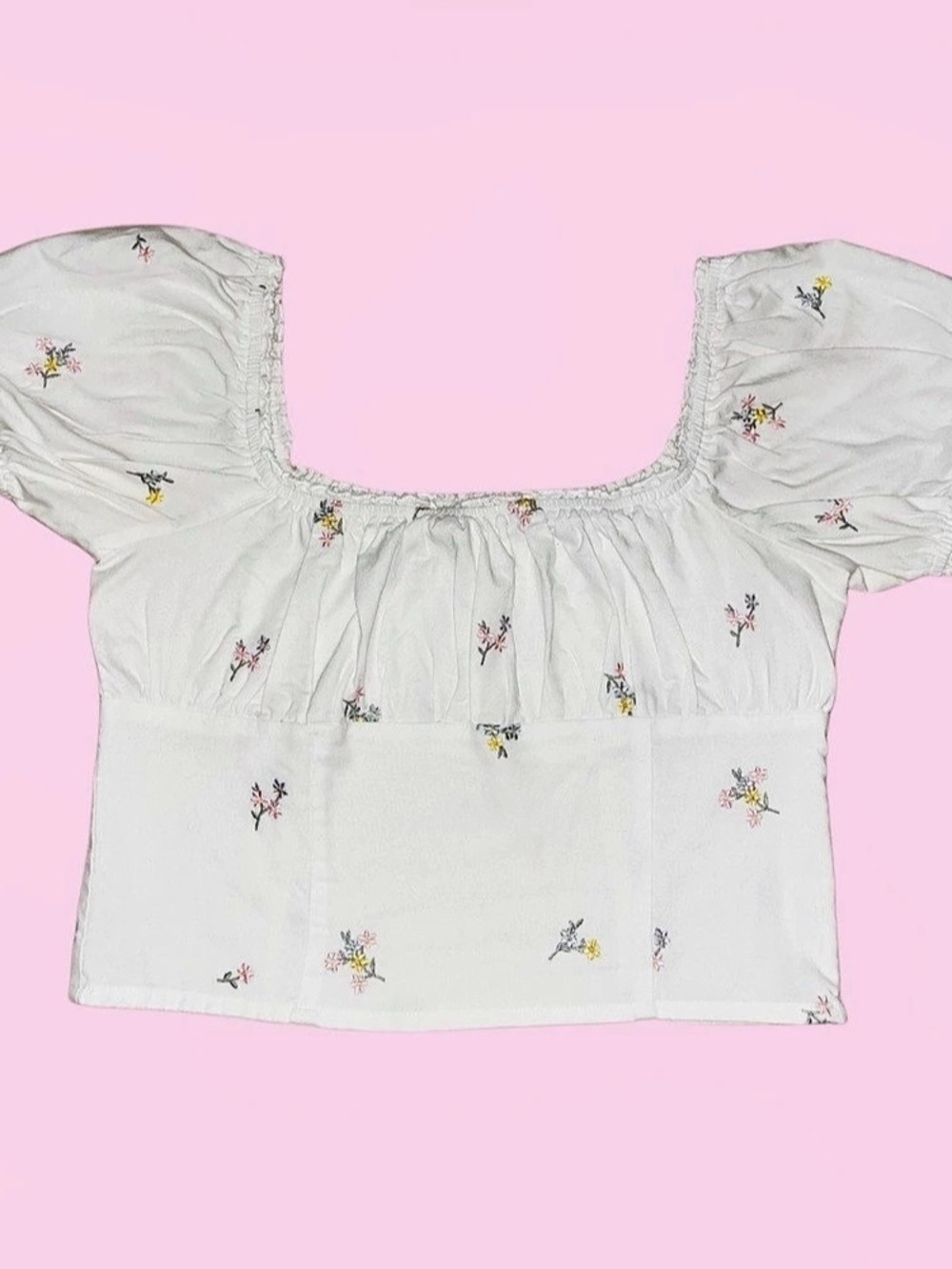Floral Puff Sleeve Crop Top in White Like New